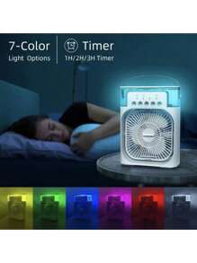 6 Inch Air Conditioner Cooling Fan With 5 Spray 7 Color Light Portable Fans Air Cooler Kipas Mini Fan Air Humidifier SKU:Sv - White - View 9
