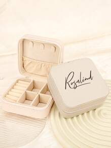 1PC Custom Print: Personalized Name Square Storage Box - Portable PU Jewelry Organizer For Necklaces, Earrings, Rings - Multi-Compartment Travel Storage Case - Ideal Gift For Sisters, Aunts, Mothers, Grandmothers, Girlfriends, Mentees, Etc. - Perfect For Holidays, Weddings, Birthdays, Valentine's Day, Mother's Day, Graduations - Personalized Text - View 4