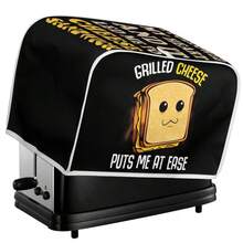 2 Slice Toaster Cover - Polyester Fabric Quilted Toaster Appliance Dust-Proof Cover - Universal For Kitchen Small Appliance - Dust Cover And Fingerprint Protection - Cute Toast - Black - View 6