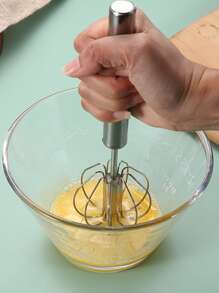 1PC Stainless Steel Whisk, Hand-Pushed Rotary Whisk, Multi-Function Foam Maker, Hand-Pushed Mixer Whisk Stick For Whisking, Beating, Beating And Whisking - Silver - View 4