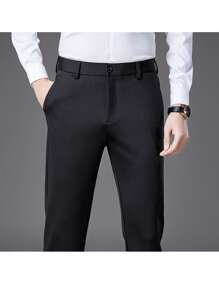 Pantalones formales de vestir de negocios para hombre, pantalones rectos, pantalones elásticos para traje, pantalones largos y livianos - Negro - Ver 4
