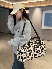 新款通勤大容量多功能旅行包，男女通用时尚休闲包，情侣旅行包，情人节礼物，防水面料，夏季干湿分离，耐用易折叠和扩展拉链封口包，带鞋隔层，适合学校、学校配件、学校用品 - 黑與白 - 查看 8