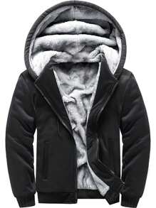 New Winter Boyfriend Style Men's Color Block Thermal Lined Zip-Up Hoodie Jacket