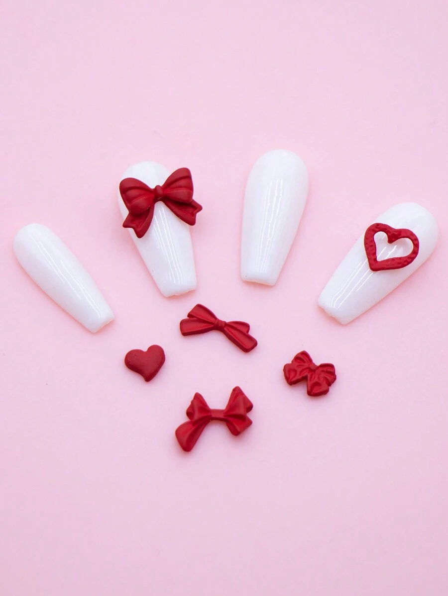 24pcs Red Bow Nail Art Decorations - Red - View 1