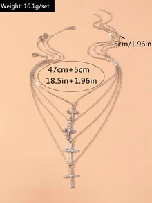 4pcs/Set Stylish Rhinestone Cross Pendant Necklace Set For Women Daily Wear - Silver - View 5