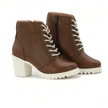 Bota feminina em couro com salto e cano curto luxo e conforto - Caramelo - Visão 3