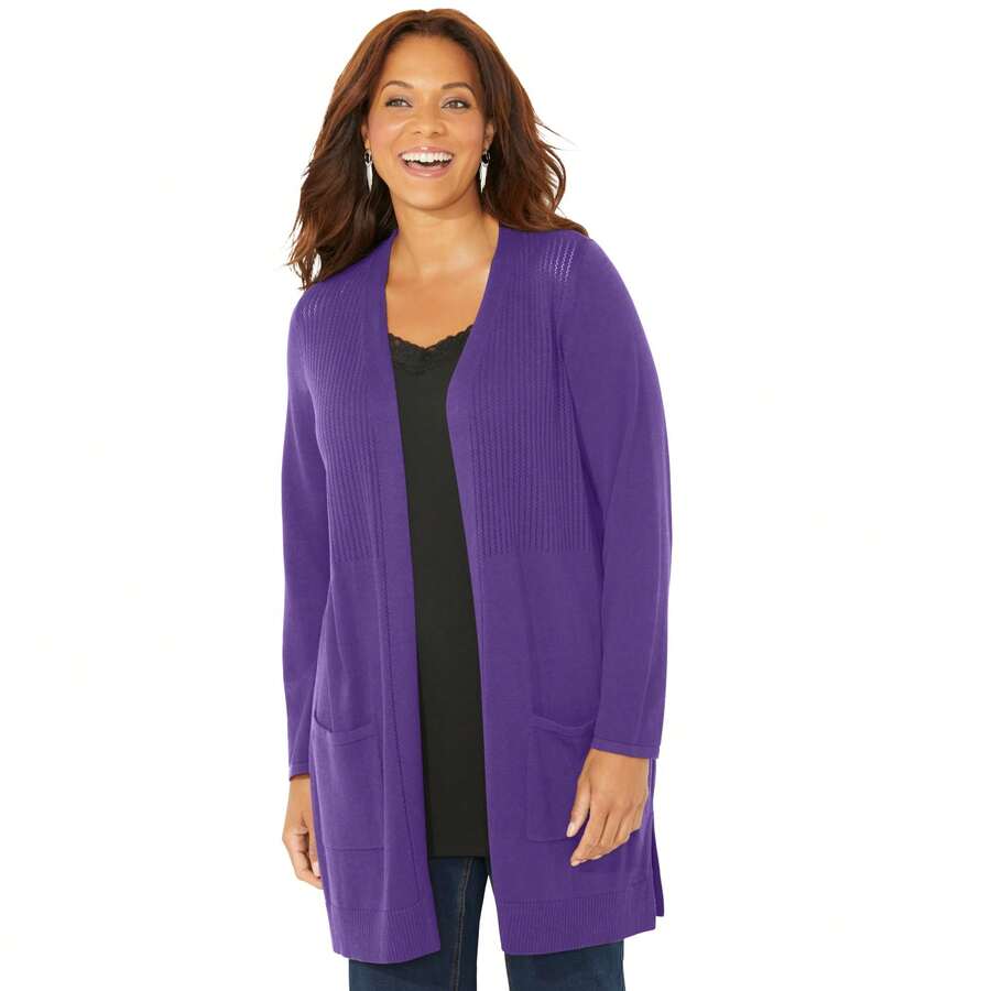 Catherines Women's Plus Size Marled Sweater Cardigan - DARK VIOLET - View 1