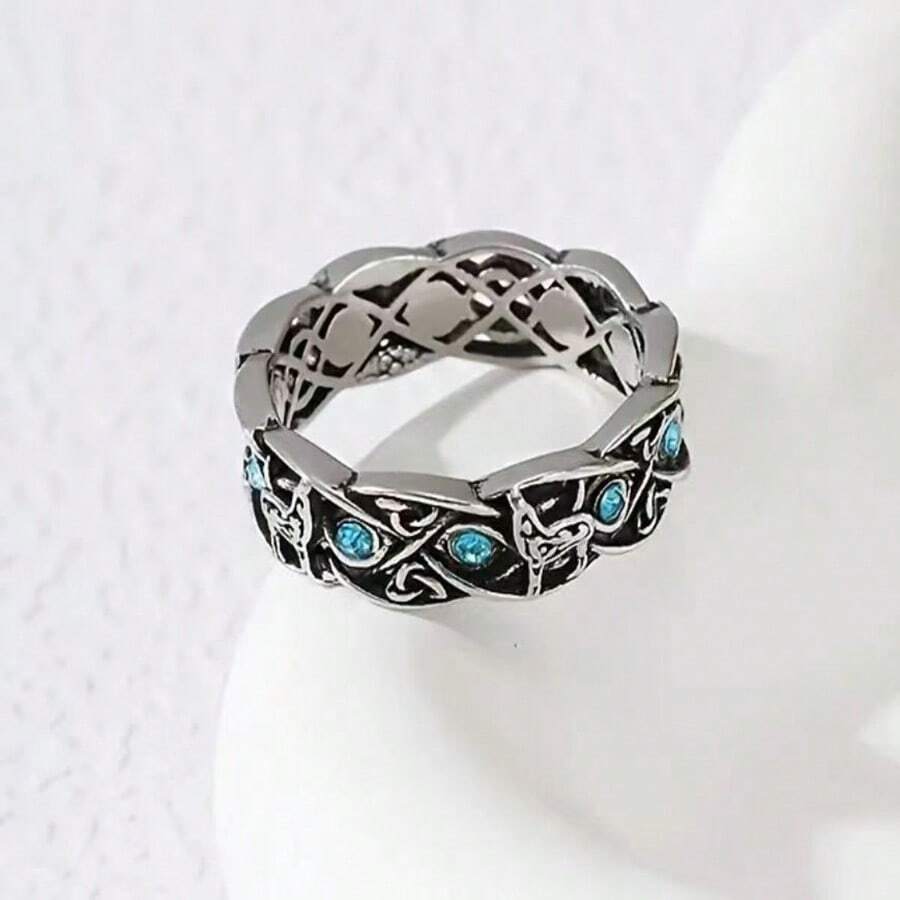 1 件复古个性化凯尔特狼图腾男士戒指/街头时尚嘻哈酷炫戒指 - 銀色 - 查看 1