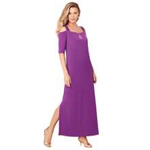 Roaman's Women's Plus Size Petite Ultrasmooth Fabric Cold-Shoulder Maxi Dress - PURPLE MAGENTA - View 1