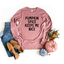 Pumpkin Spice Keeps Me Nice | Long Sleeve Graphic Tee - Màu xám đen - Xem 8