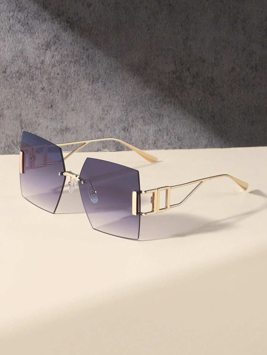 Elegant 1 Pc Women's Metal Frame Rimless Large Square Frame Trendy