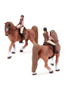 Wildlife Model Set With Simulated Animals - Horse Set With White Horse, Arabian Horse, Jockey And Mare Figurines - For Decoration, Dollhouses, And Farm Play (Partially Random)