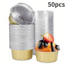 10/20/50 件铝箔纸杯蛋糕烘焙杯套装耐热迷你蛋糕松饼模具带盖一次性锡箔布丁甜点容器非常适合婚礼生日派对厨房用具。