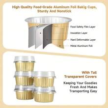 10/20/50 件铝箔纸杯蛋糕烘焙杯套装耐热迷你蛋糕松饼模具带盖一次性锡箔布丁甜点容器非常适合婚礼生日派对厨房用具。
