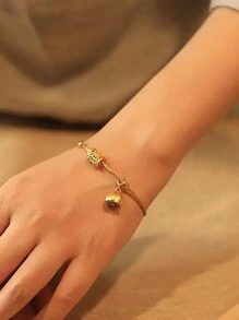 1pc Vintage Gold Plated Turquoise Lotus Adjustable Bracelet, Elegant Retro Palace Style Jewelry Suitable For Women's Daily Wear (Shipped Without Box)