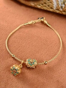 1pc Vintage Gold Plated Turquoise Lotus Adjustable Bracelet, Elegant Retro Palace Style Jewelry Suitable For Women's Daily Wear (Shipped Without Box)