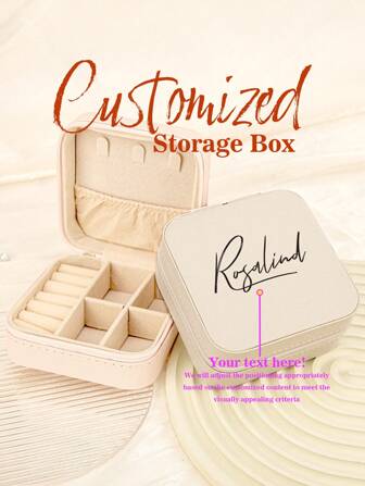 1PC Custom Print: Personalized Name Square Storage Box - Portable PU Jewelry Organizer For Necklaces, Earrings, Rings - Multi-Compartment Travel Storage Case - Ideal Gift For Sisters, Aunts, Mothers, Grandmothers, Girlfriends, Mentees, Etc. - Perfect For Holidays, Weddings, Birthdays, Valentine's Day, Mother's Day, Graduations
