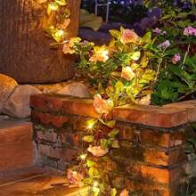 1pc 2m/78.7in Solar Powered Artificial Rose Decorative String Light, Solar Flower String Light, Atmospheric Artificial Flower Vine, For Home, Bedroom, Party, Holiday, Wedding, Christmas, Yard, Gifts, New Year, Birthday, Valentine's Day. All-Season Decorations.