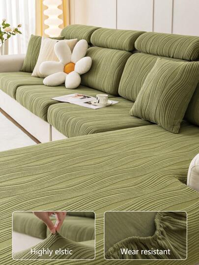 1pc All Season Stretch Sofa Cover, Plush Fleece Anti-Slip Full Wrap Thick Warm Sofa Seat Cushion Cover, Machine Washable Dust-Proof Sofa Slipcover, Home Decor Pet-Friendly For L-Shaped And 1/2/3/4 Seater Sofa