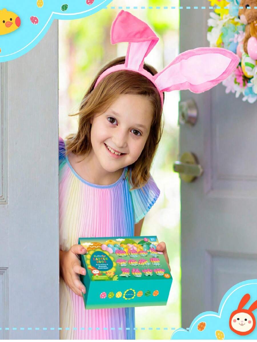 24PCS Bubble Poppers Filled 24 Easter Eggs With Pop Bubble Fidget Toys Inside, Sensory Stress