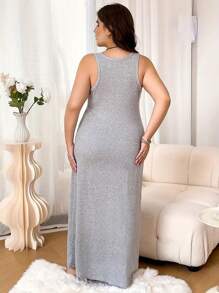 Women's Elegant Homewear Dress, Plus Size Long Solid Color Round Neck Comfortable Strap Loose Casual Pajamas Nightgown 1pc