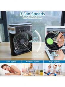 6 Inch Air Conditioner Cooling Fan With 5 Spray 7 Color Light Portable Fans Air Cooler Kipas Mini Fan Air Humidifier SKU:Sv - 藍色 - 查看 8