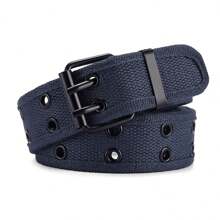 1pc Men's Double Prong Buckle Belt, Outdoor Vintage Canvas Belt, Fashionable All-Match Black Casual Belt, Gift For Boyfriend/ Elders, Suitable For Daily Wear