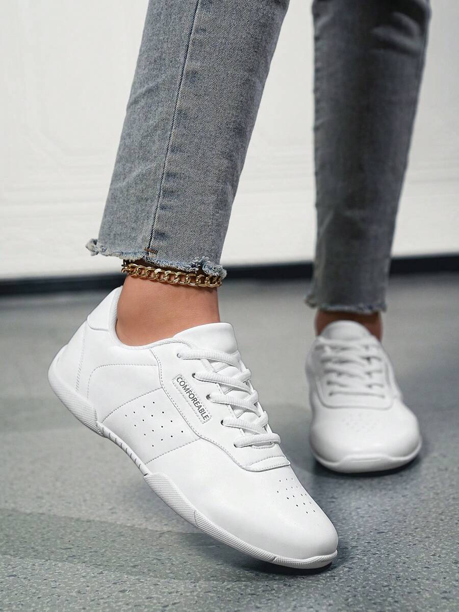 Zapatos modernos para mujer, tenis blancos ligeros y cómodos, zapatos de baile con suela suave para actividades en interiores, zapatillas deportivas elegantes para mujer - Blanco - Ver 1
