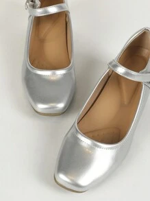 Damen Quadratische Zehenkappe Lässig Komfortable Strass Schnalle Dicke Absatz Weiche Sohle Arbeitsschuhe