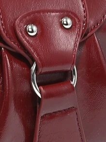 1 pieza Bolso de hombro con solapa plegada, cierre con cremallera y remaches vintage rojos decorativos, correa ajustable para uso diario de mujeres, de negocios casuales, perfecto para oficina, negocios y trabajo, bolso burdeos de moda para San Valentín