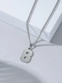 不分男女的嘻哈風格不銹鋼項鏈，配有阿拉伯數字0-100吊墜 - 銀色 - 查看 3