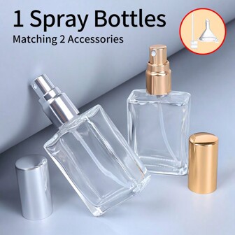 1 pieza + 2 accesorios Botella de spray de niebla fina transparente de 15 ml con 1 botella de spray, 1 embudo, 1 herramienta de llenado portátil, botella de perfume portátil premium de 0.51 oz, atomizador de perfume mini, recipiente de muestra cosmética, accesorios de viaje