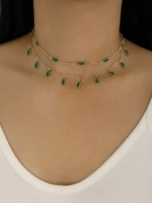 imoli 釘珠和水滴吊墜多層次項鍊 - 金黃色 - 查看 12