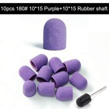 10 peças 10*15mm Caps de Lixa 80# 120# 180# com Mandril de Borracha, Broca de Unha Elétrica Cortadora de Ponta com Bandas de Lixa para Manicure, Pedicure e Cuidados com os Pés.