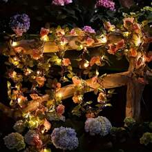1pc 2m/78.7in Solar Powered Artificial Rose Decorative String Light, Solar Flower String Light, Atmospheric Artificial Flower Vine, For Home, Bedroom, Party, Holiday, Wedding, Christmas, Yard, Gifts, New Year, Birthday, Valentine's Day. All-Season Decorations.