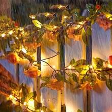 1pc 2m/78.7in Solar Powered Artificial Rose Decorative String Light, Solar Flower String Light, Atmospheric Artificial Flower Vine, For Home, Bedroom, Party, Holiday, Wedding, Christmas, Yard, Gifts, New Year, Birthday, Valentine's Day. All-Season Decorations.