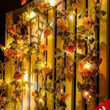 1pc 2m/78.7in Solar Powered Artificial Rose Decorative String Light, Solar Flower String Light, Atmospheric Artificial Flower Vine, For Home, Bedroom, Party, Holiday, Wedding, Christmas, Yard, Gifts, New Year, Birthday, Valentine's Day. All-Season Decorations.