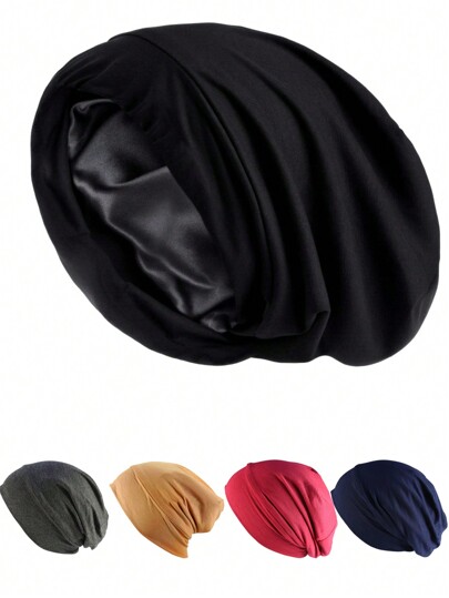 1 Stück Satin gefütterte Schlafmütze/Bonnet für lockiges Haar und Zöpfe, Übernachtungsmütze mit festem Halt für Frauen und Männer, Haarmütze Turban