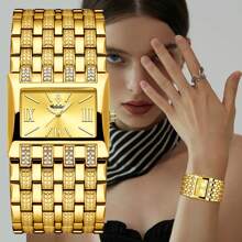 YaLaLuSi 2024 New Arrival Luxury Square Quartz Watch For Women With Crystal Rhinestone, Water Resistant & Perfect For Daily Wear, A Deluxe Gift For Women Or Mother's Day