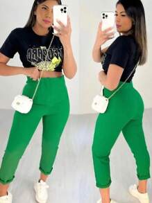 Calça Alfaiataria ZRA Feminina Cintura Alta Nova Coleção - Verde - Visão 3