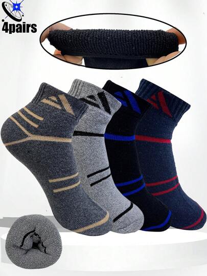 4pairs Random Men's Thermal Fleece Socks, Suitable For Everyday Life
