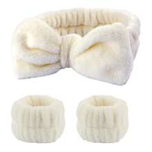 Bộ 3 vòng đeo tay bằng vải nhung bao gồm băng đô rửa mặt, vòng tay spa, băng đô thấm mồ hôi bằng vải lông san hô, dây buộc tóc chống thấm nước, phụ kiện tuyệt vời cho phụ nữ sử dụng hàng ngày - Bộ 3 miếng - Xem 20