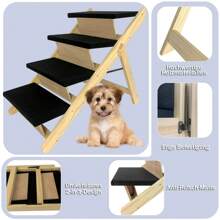 LILIIN 2-In-1 Folding Dog Ramp And Stairs For Large Dogs, Pet Stairs Made Of Pine Wood Up To 80kg, Non-Slip Pet Stairs, Dog Ladder Ramp For Cats, Balcony, Sofa, 100x47x63cm - 黑色 - 查看 6