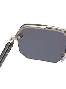 1 Pair Men's Metal Half-Frame Fashion Glasses, Double Bridge Rectangular Aviator Stylish Eyeglasses For Summer Beach Vacation,Outdoor,Travel