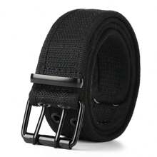1pc Men's Double Prong Buckle Belt, Outdoor Vintage Canvas Belt, Fashionable All-Match Black Casual Belt, Gift For Boyfriend/ Elders, Suitable For Daily Wear
