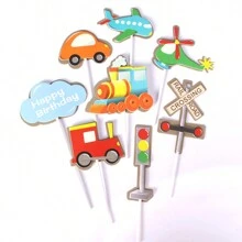Ensemble de 8 pièces de décorations de gâteaux de thème avion train voiture pour la décoration de table de dessert
