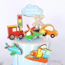 Ensemble de 8 pièces de décorations de gâteaux de thème avion train voiture pour la décoration de table de dessert
