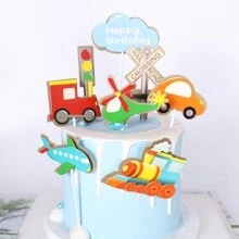 Ensemble de 8 pièces de décorations de gâteaux de thème avion train voiture pour la décoration de table de dessert