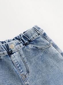 MARC&JANIE 春季時尚藍色直筒柔軟牛仔褲，適合年輕女孩 - 中等水洗藍 - 查看 4