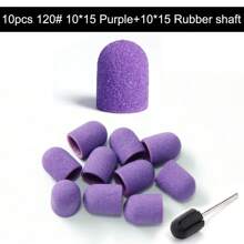 10 peças 10*15mm Caps de Lixa 80# 120# 180# com Mandril de Borracha, Broca de Unha Elétrica Cortadora de Ponta com Bandas de Lixa para Manicure, Pedicure e Cuidados com os Pés.